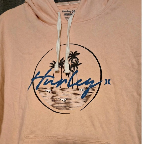 Hurley Women Peach Hoodie Palm Tree Beach Surf Pullover Large  100% Cotton - Picture 3 of 6